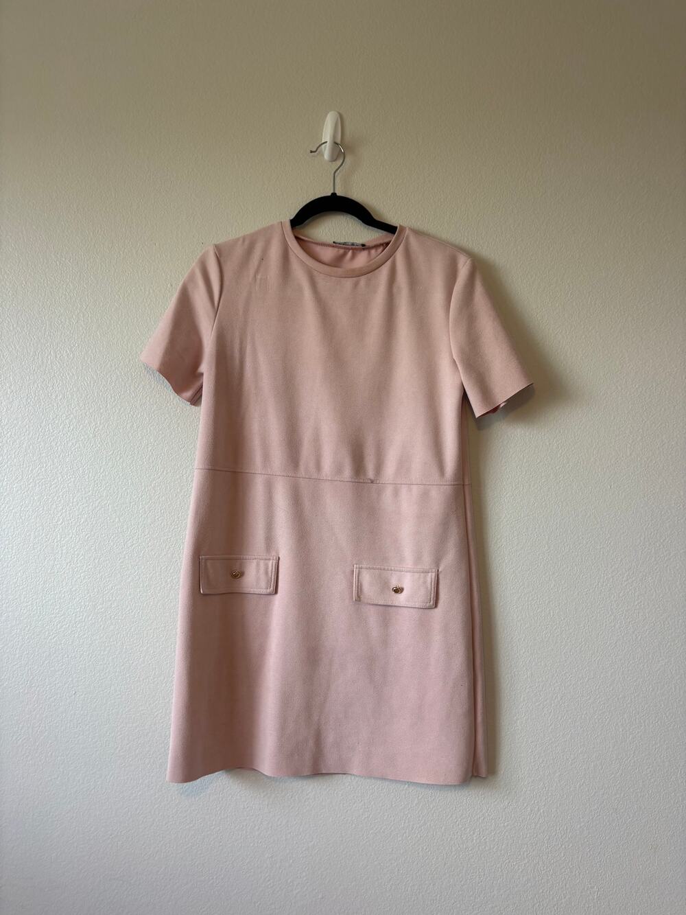 Zara Blush Pink Short-Sleeve Shift Dress - S